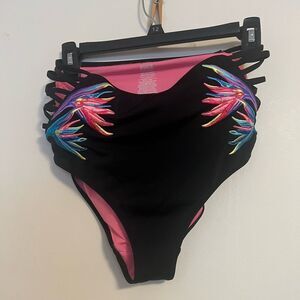 Victoria's Secret Black and Pink Tropical Bikini Bottom